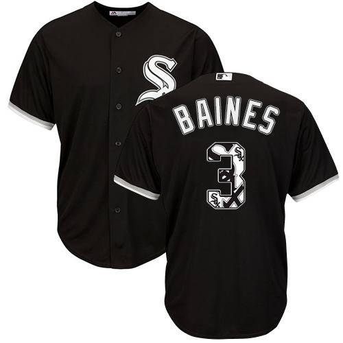 White Sox #3 Harold Baines Black Team Logo Fashion Stitched MLB Jersey